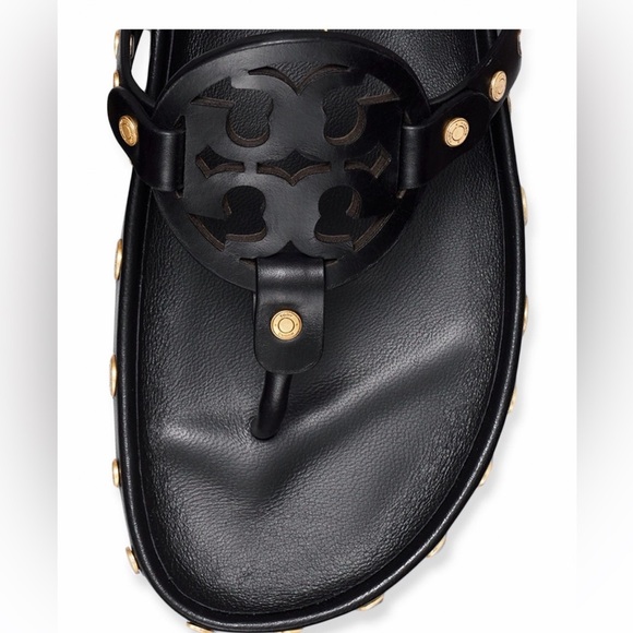 NWT Tory Burch Miller Cloud  Gold Coin Thong Sandals Perfect Black Size 11 M - Picture 8 of 11